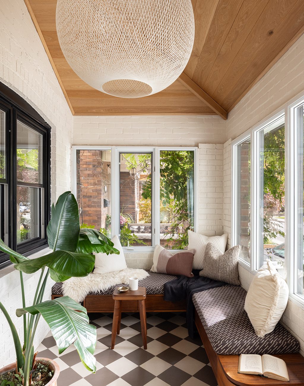 Sunroom With White Oak Ceiling